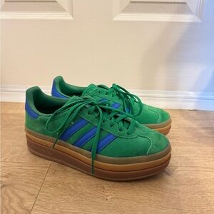 NWOT Adidas Platform Gazelle Bold Green & Blue Sneakers